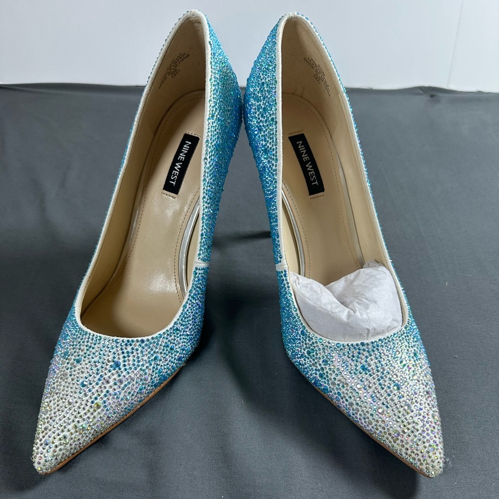 Nine West Sparkling Blue and Silver Heels